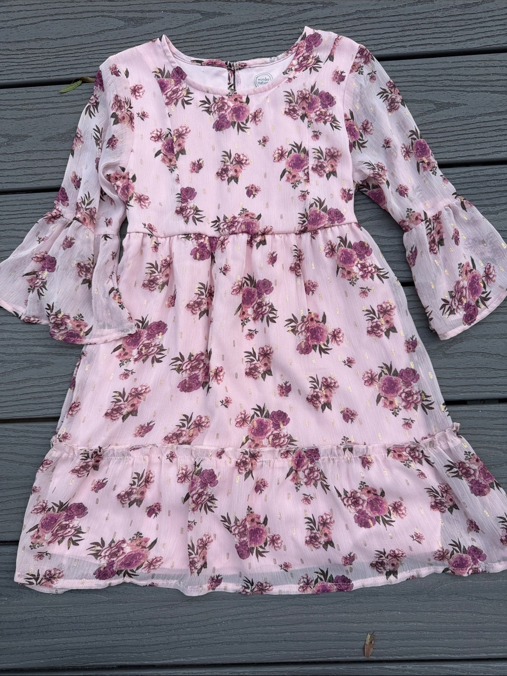 wonder nation Pink Floral Ruffle Dress with Purple Blooms